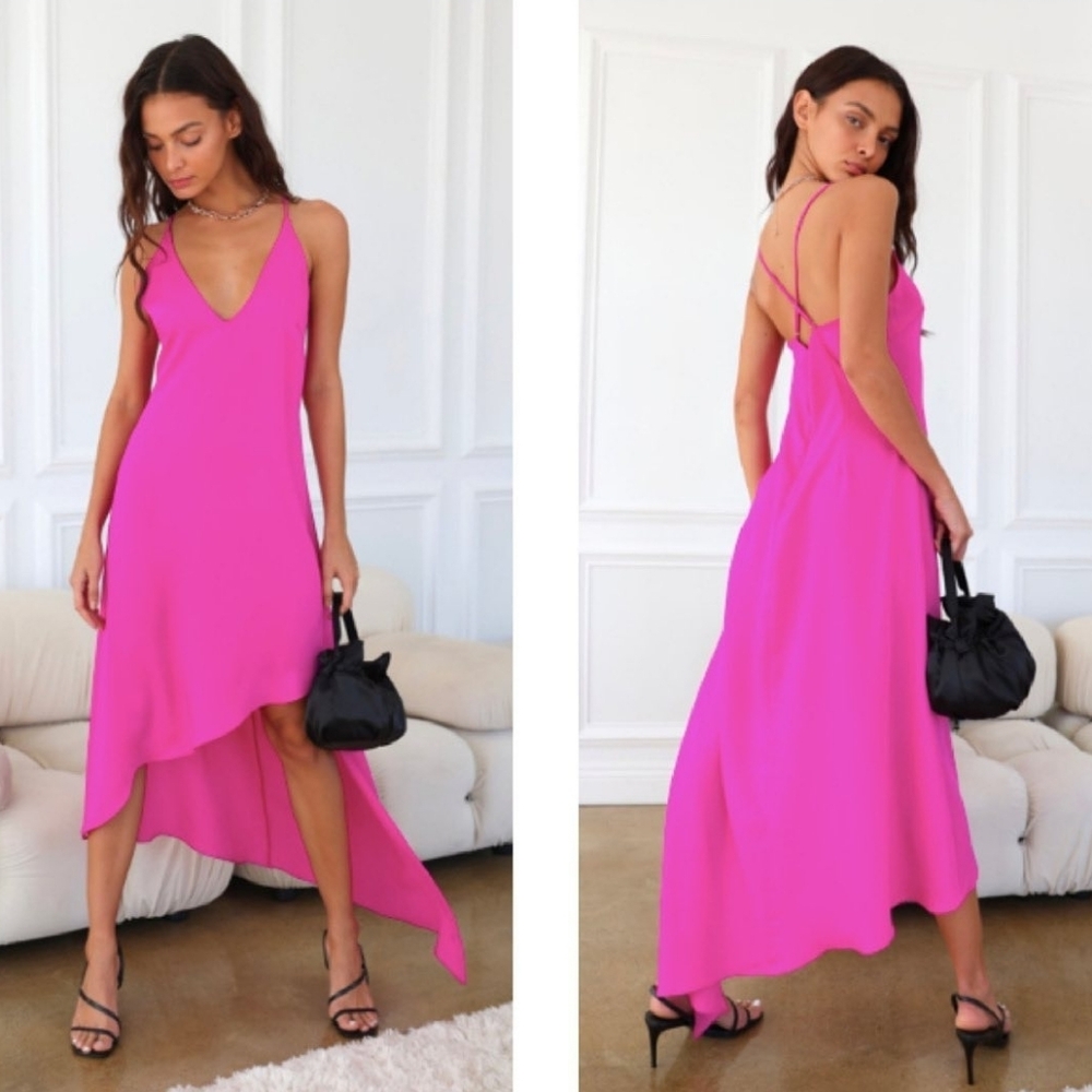 NWT Nancy Hot Pink Strappy Satin Dress